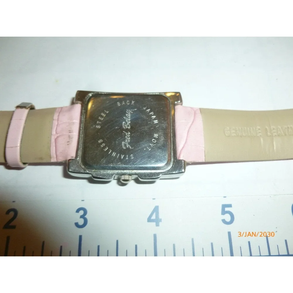 Fred Belay Womens Watch Pink Leather‎ Croc Band Mother of Pearl Dial New Battery